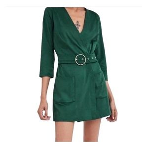 ZARA TRF SUEDE ROMPER DRESS V NECK LONG